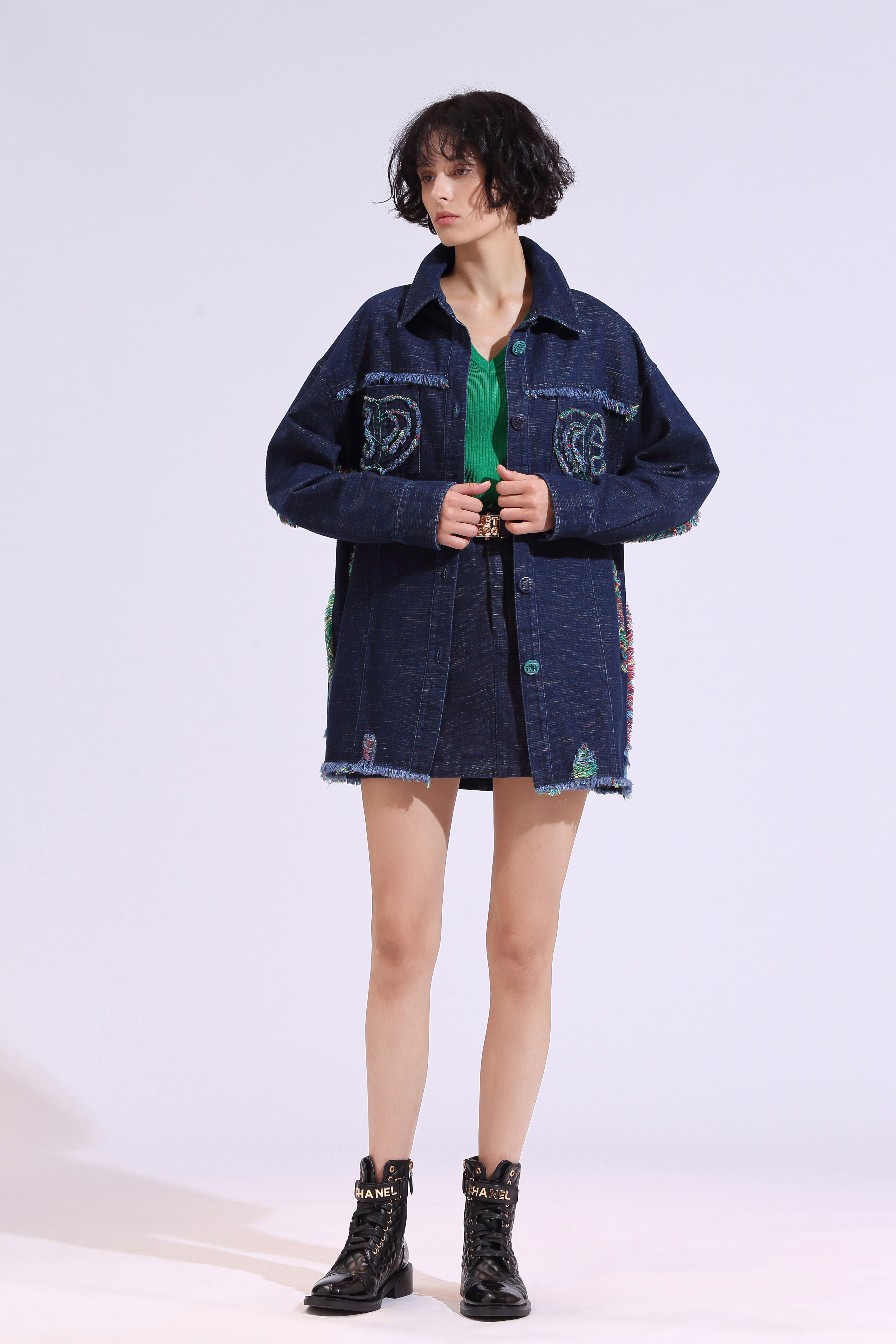 BE10020D1 七彩牛仔襯衫式外套