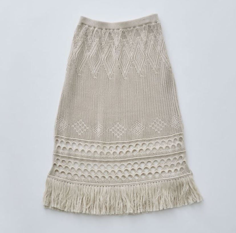 ELFINFOLK 蕾絲編織流蘇裙 (大人款) Lacework Knit Skirt - Ivory