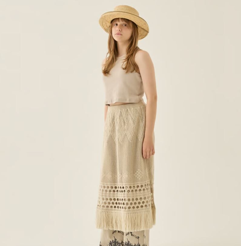 ELFINFOLK 蕾絲編織流蘇裙 (大人款) Lacework Knit Skirt - Ivory