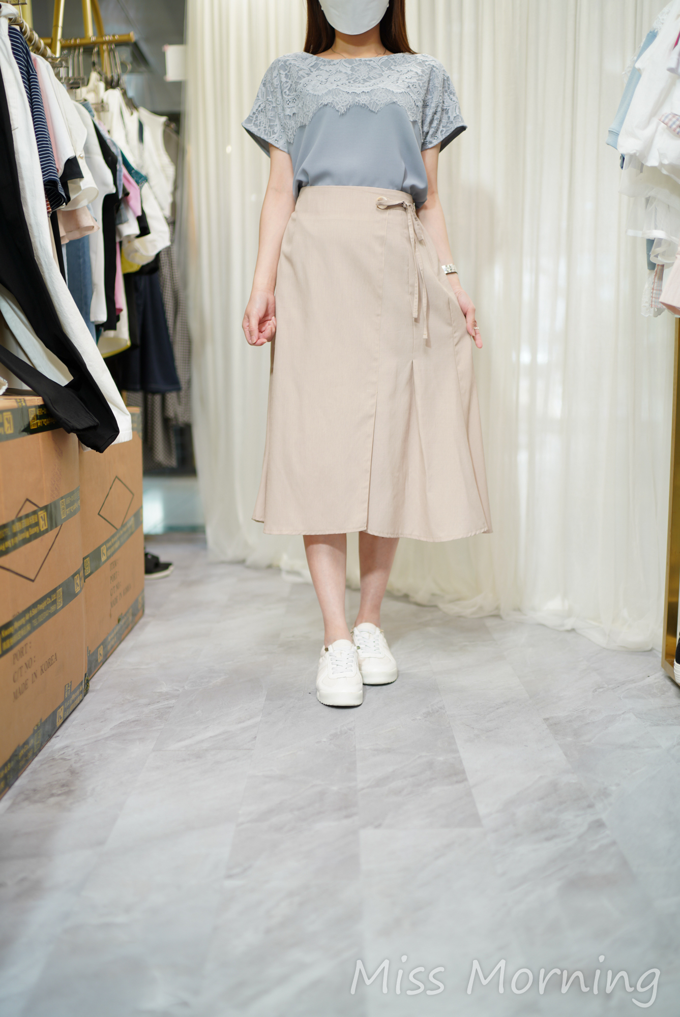 lace肩雪紡衫(14579)&有心思麻料裙(33948)