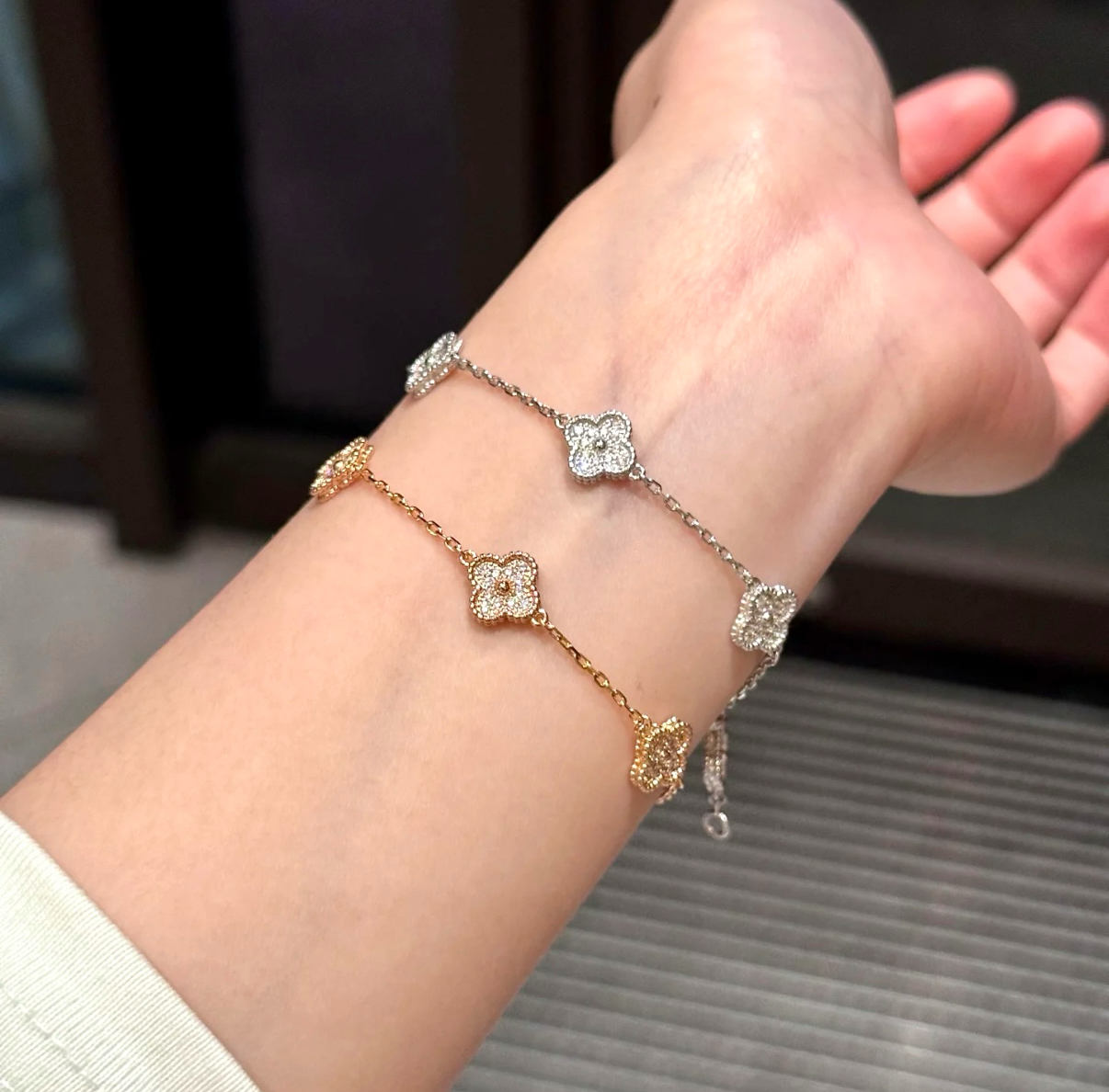 18k滿天星mini六花四葉草”激光鑽高奢定製手鍊