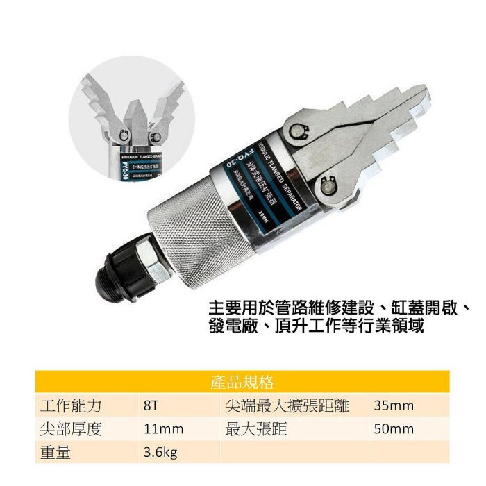 附發票｜YQ30｜整體擴孔器 油壓液壓法蘭分離器 整體式油壓擴張器消防破拆開輕便手動擴開分離工具