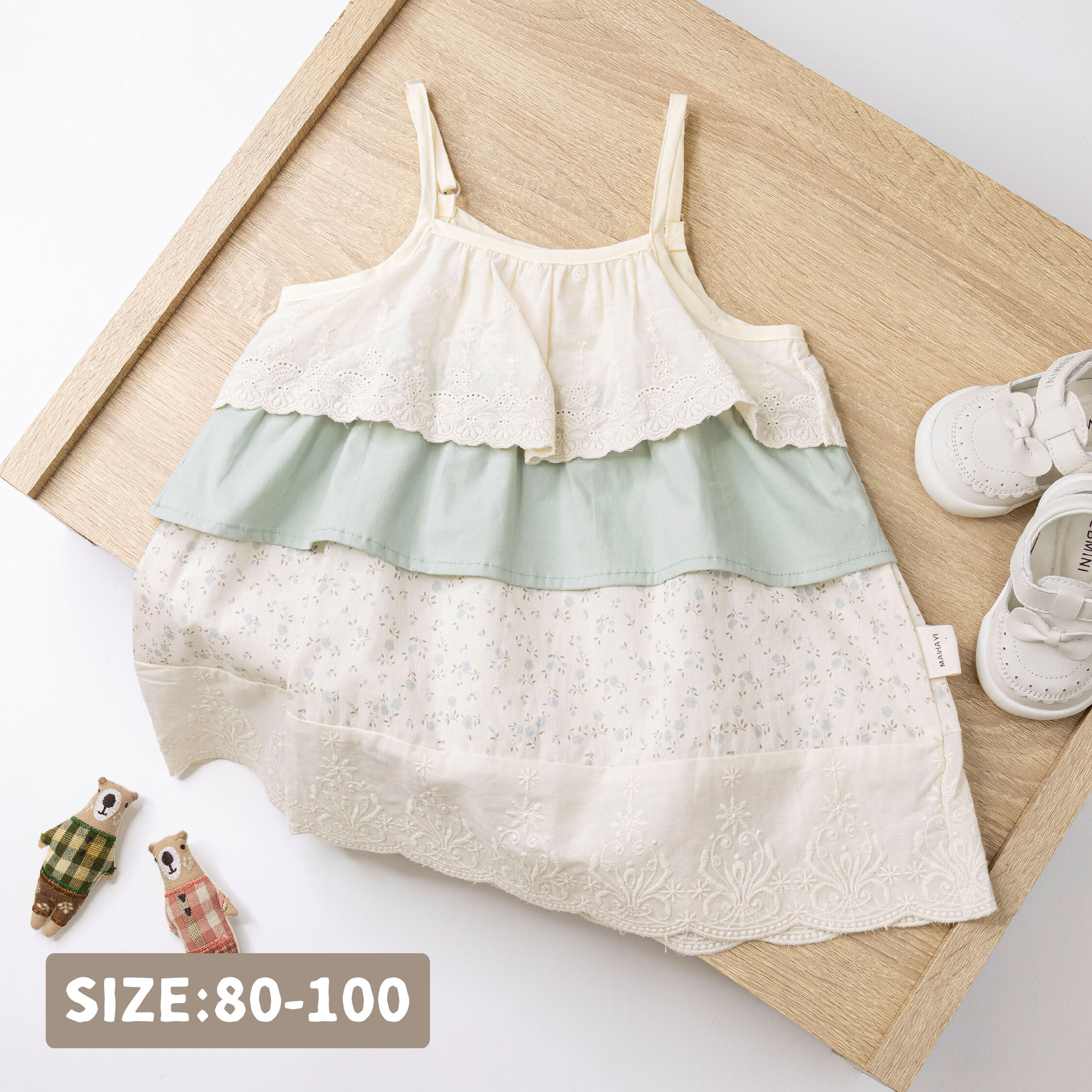 【H50538】歐式緹花刺繡蛋糕細肩洋裝