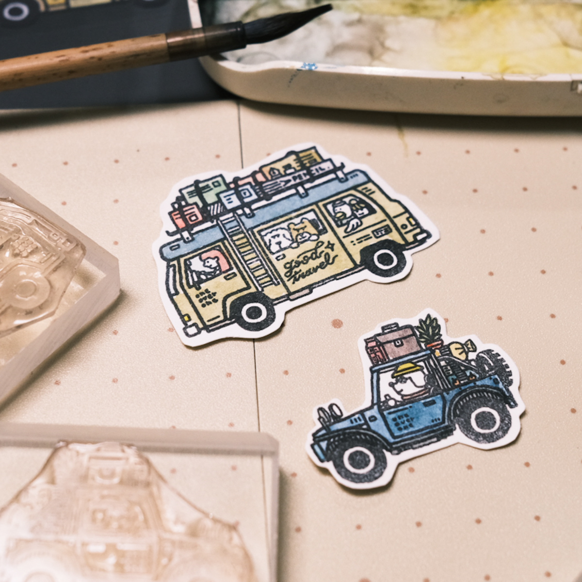 旅行 動物小車 06 膠版印章｜一分之一工作室 臺灣