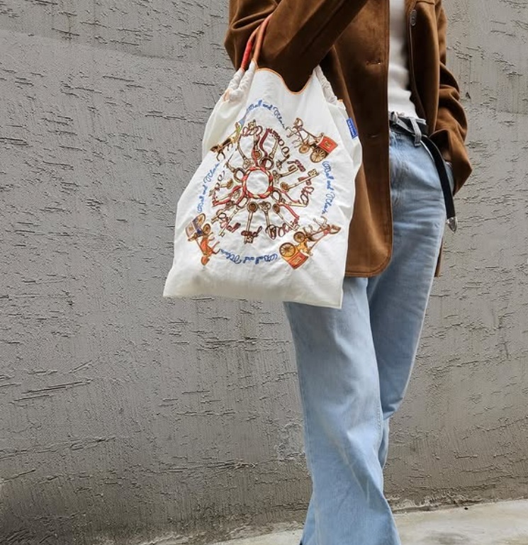 Ball＆Chain 刺繡環保購物袋 M號 - 白 (30103804)
