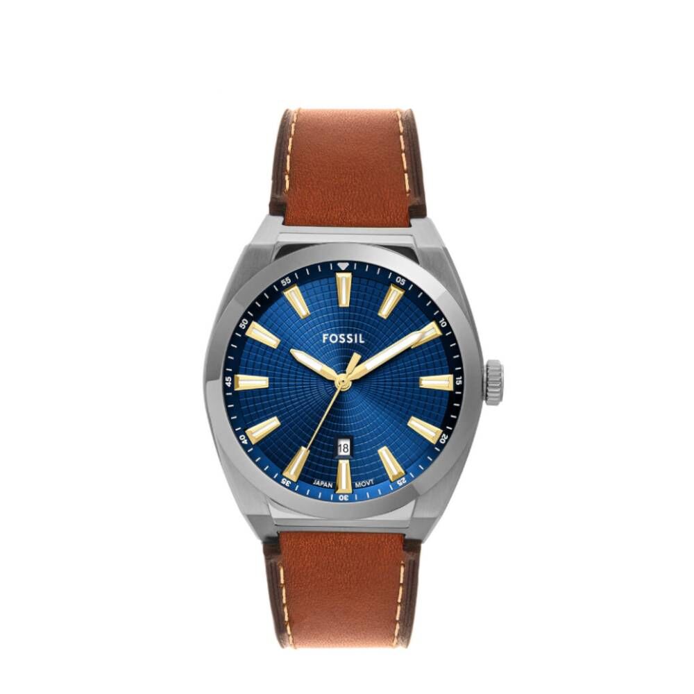 Everett 極簡紳士藍手錶 棕色真皮錶帶 42 MM FS6115