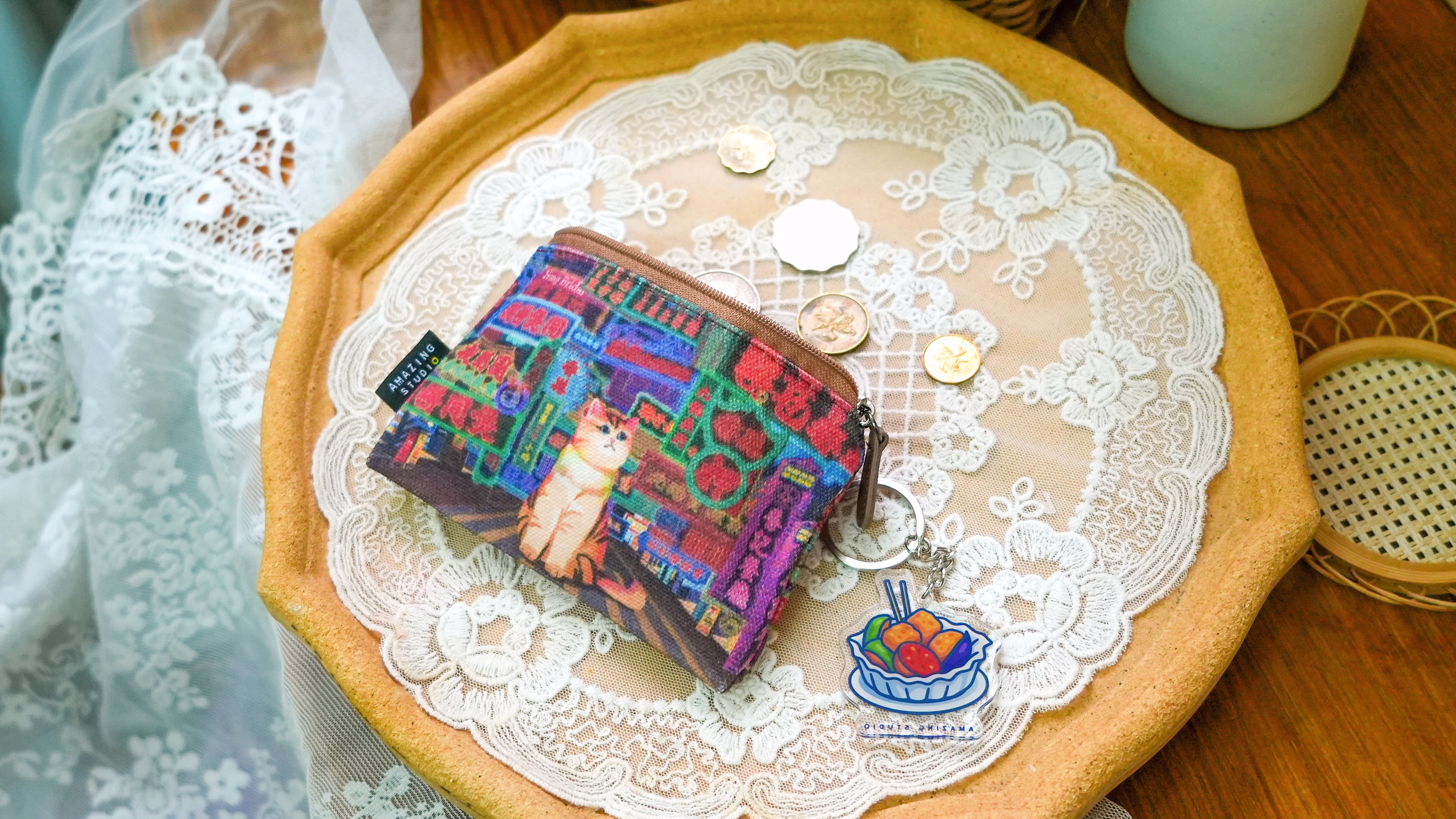 【貓遊街角 - 霓虹十色】 帆布零錢袋丨Amazing Studio