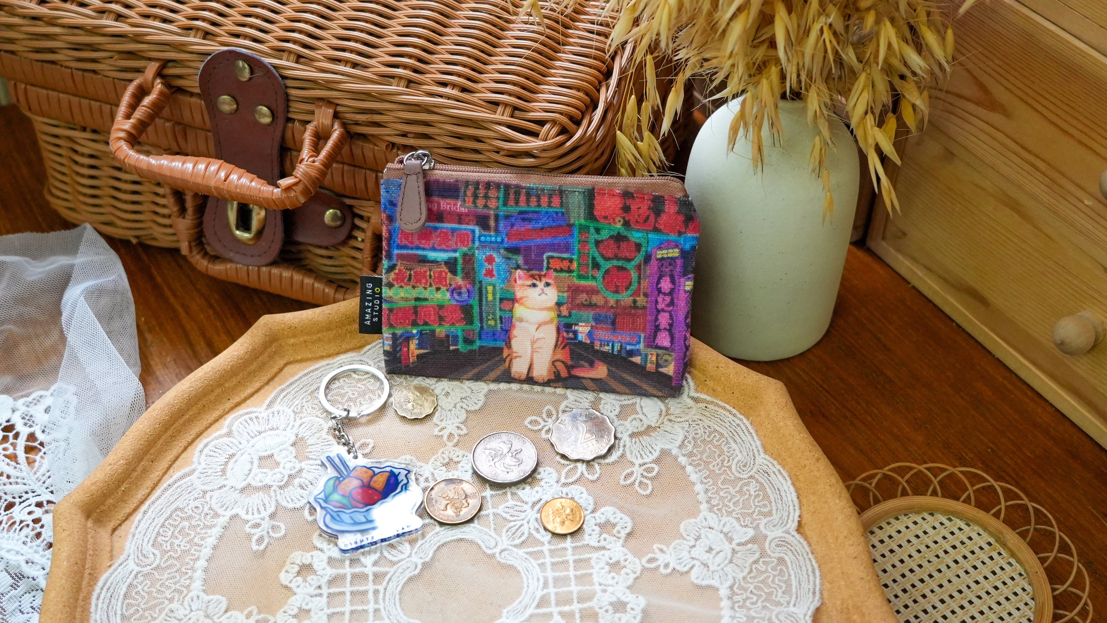 【貓遊街角 - 霓虹十色】 帆布零錢袋丨Amazing Studio