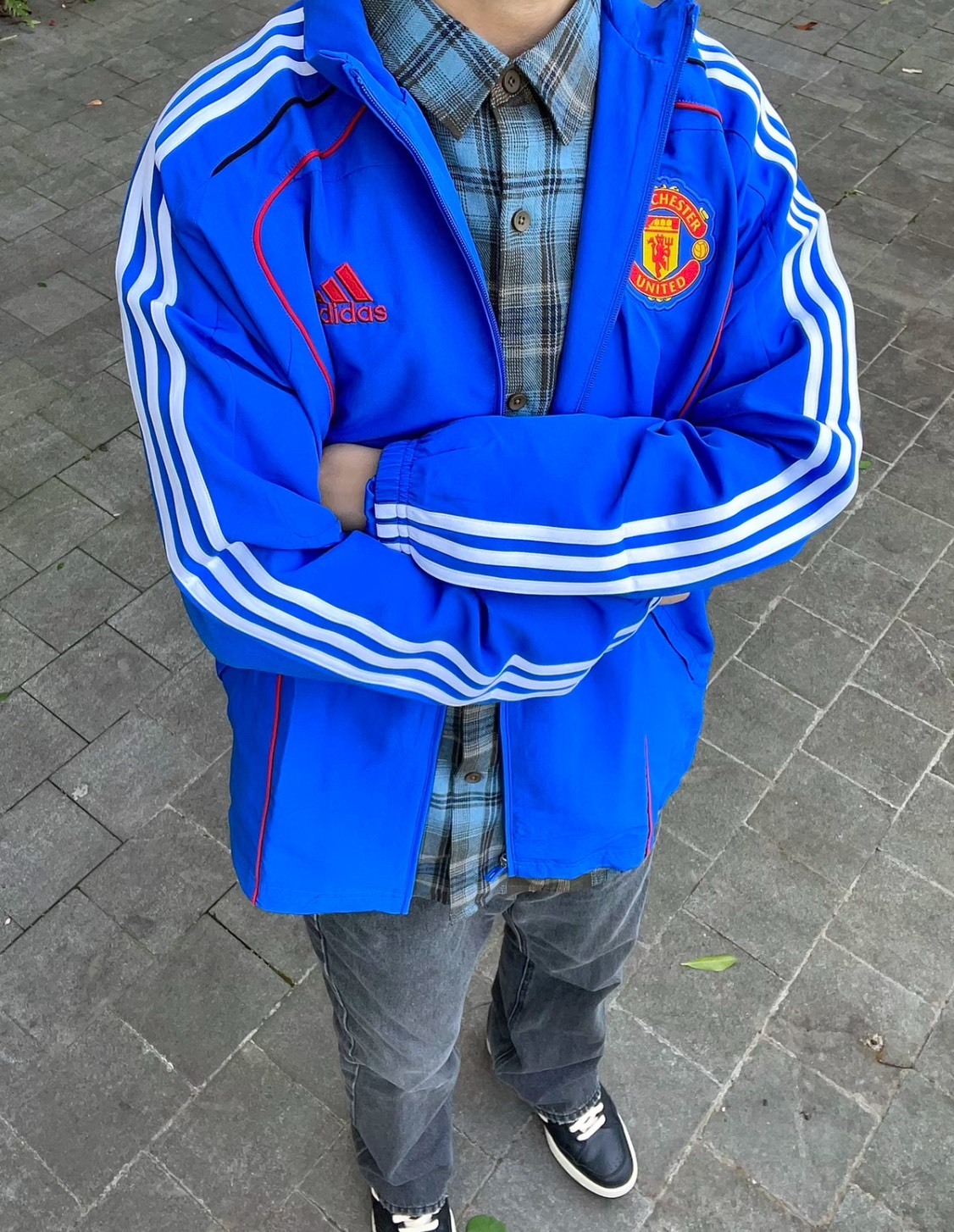 adidas 曼聯條紋立領運動外套｜藍色