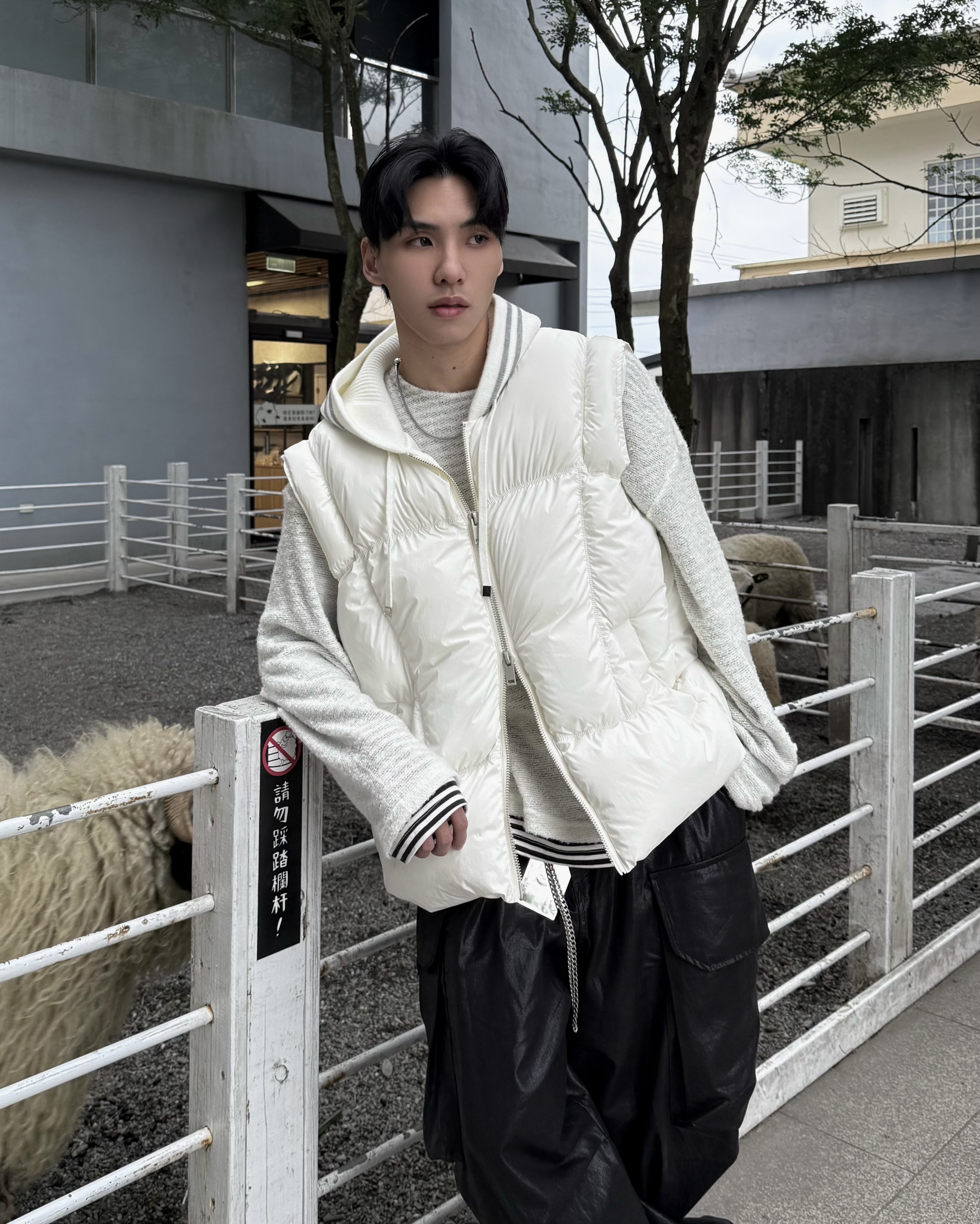 𝐇·𝐓·𝐒 韓國 雙線設計 蓬鬆感 光面亮澤 連帽 雙拉鏈 外套 背心