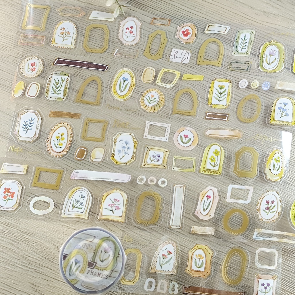 Meow Illustration．框與花 5cm霧金割型亮面PET/和紙膠帶 <整捲/分裝>