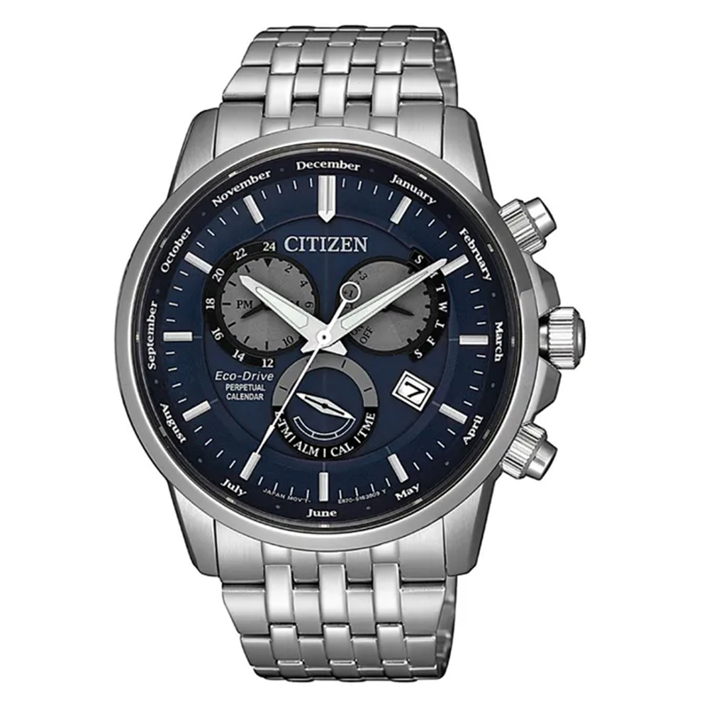 【Citizen 星辰】BL8150-86L 三眼計時 萬年曆 夜光 不鏽鋼 光動能 手錶