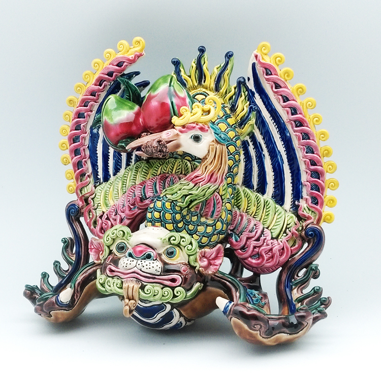 鹿港窯典藏彩釉交趾陶|福壽雙全蝙蝠壽桃組|祝壽禮・開運居家擺飾