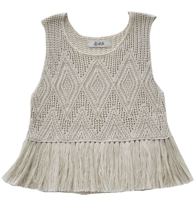 ELFINFOLK 蕾絲編織流蘇背心 Lacework Knit Top - Ivory