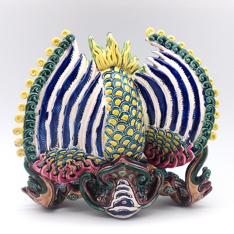 鹿港窯典藏彩釉交趾陶|福壽雙全蝙蝠壽桃組|祝壽禮・開運居家擺飾