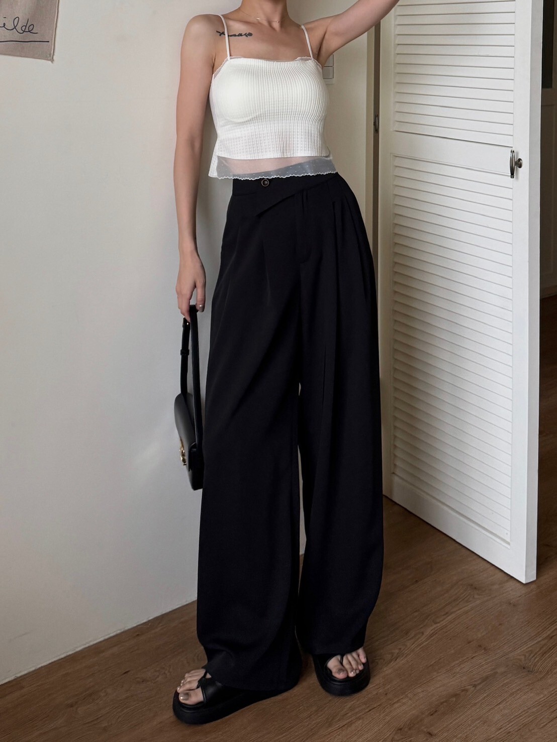 夏日薄料斜釦西裝褲