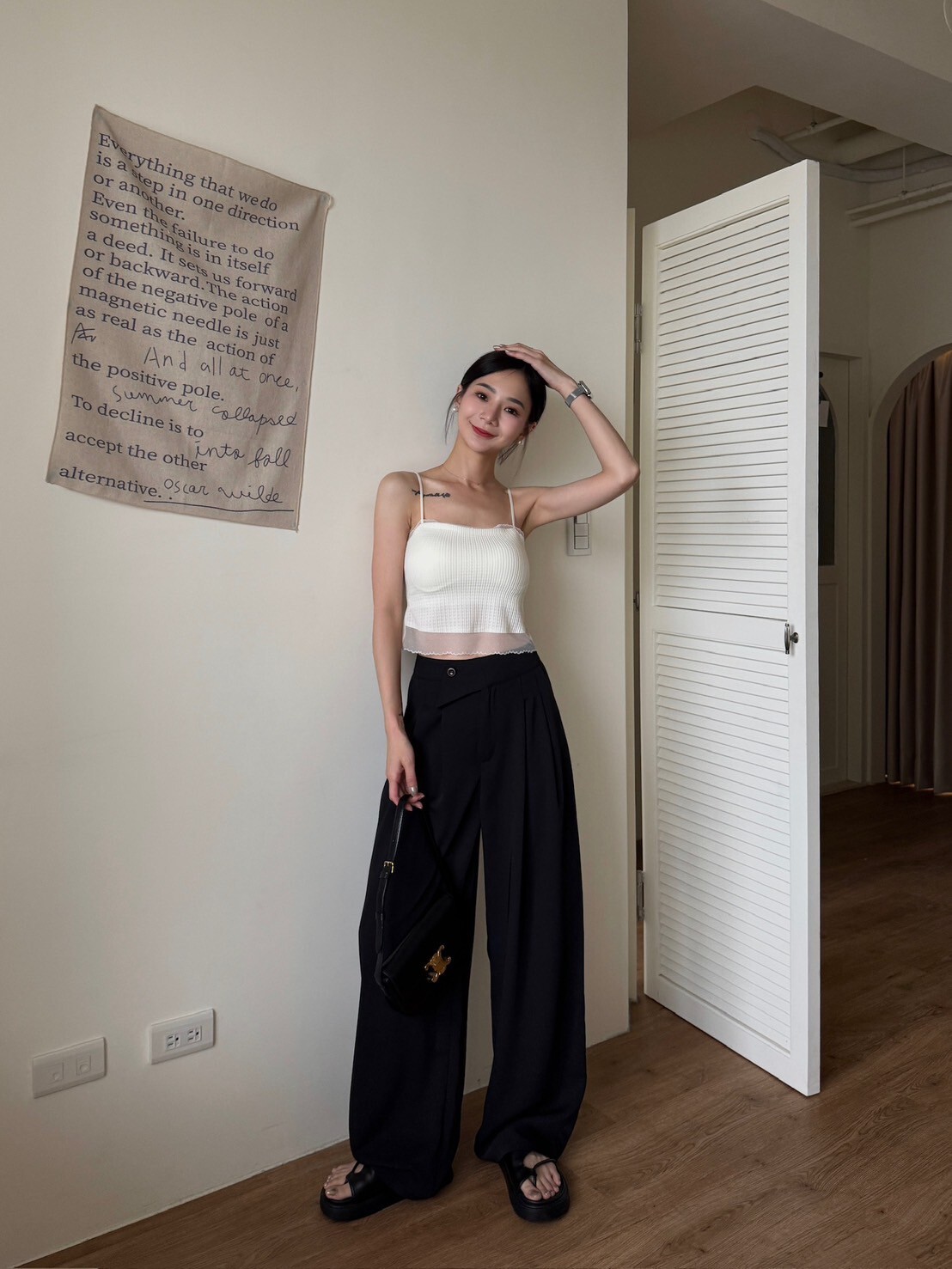 夏日薄料斜釦西裝褲