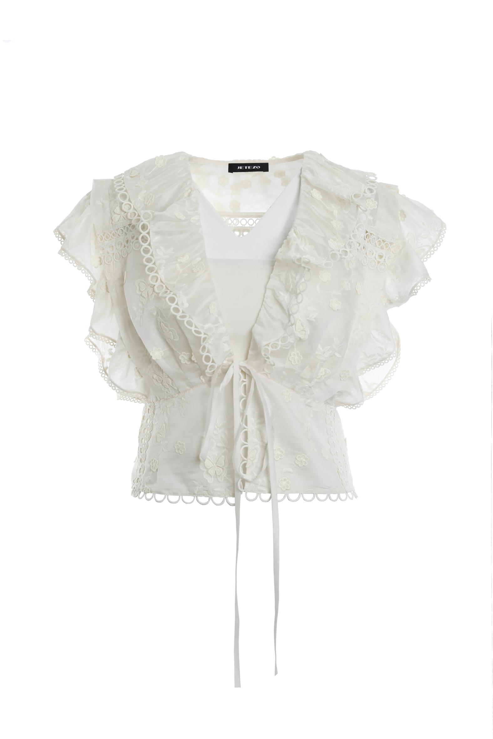 BE10032A1 荷葉蝴蝶袖綁帶短版上衣 (附內搭)