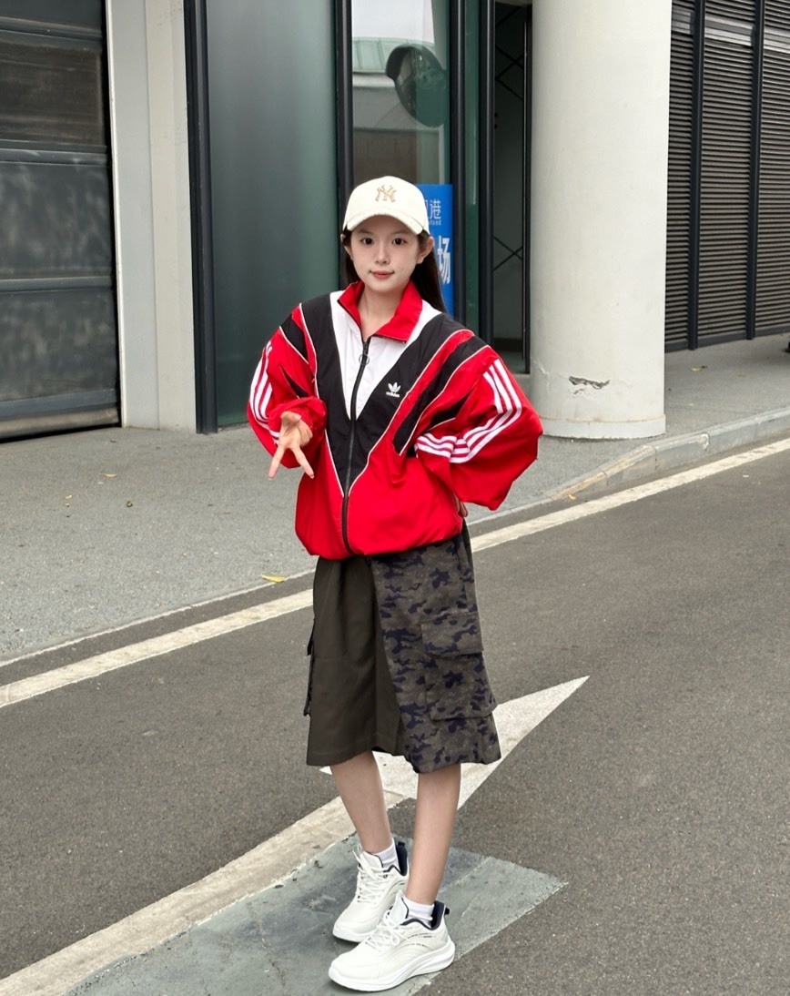 adidas Originals 拼色防風復古立領外套｜紅色