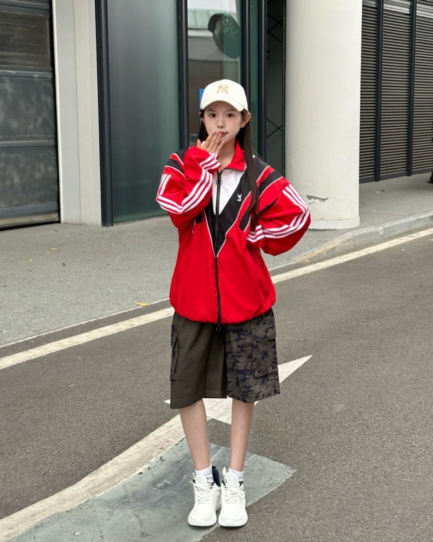 adidas Originals 拼色防風復古立領外套｜紅色