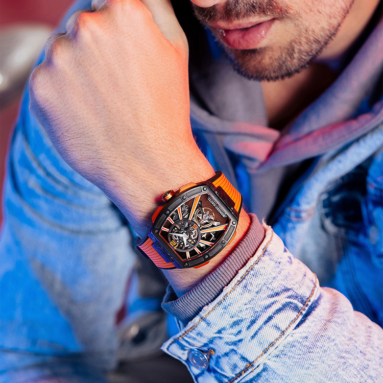 萬年鐘錶 - BONEST GATTI Watch | 布加迪 寶加地 |  馳風競速系列黑框酒桶型機械鏤空機芯男錶 BG9950-A3 錶徑 42MM