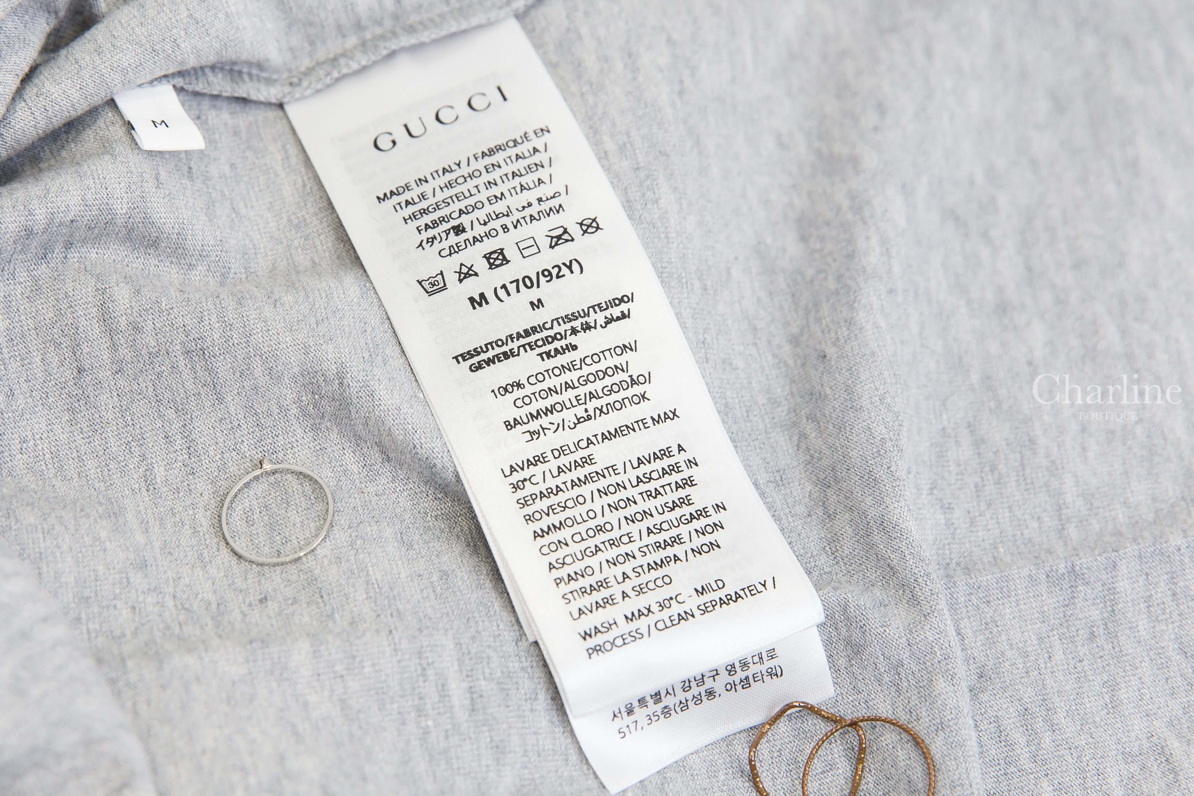 Gucci Cotton Jersey T-shirt With Gucci Print 灰色紅綠線條白色字母印花短袖棉T-Charline Boutique 精品代購
