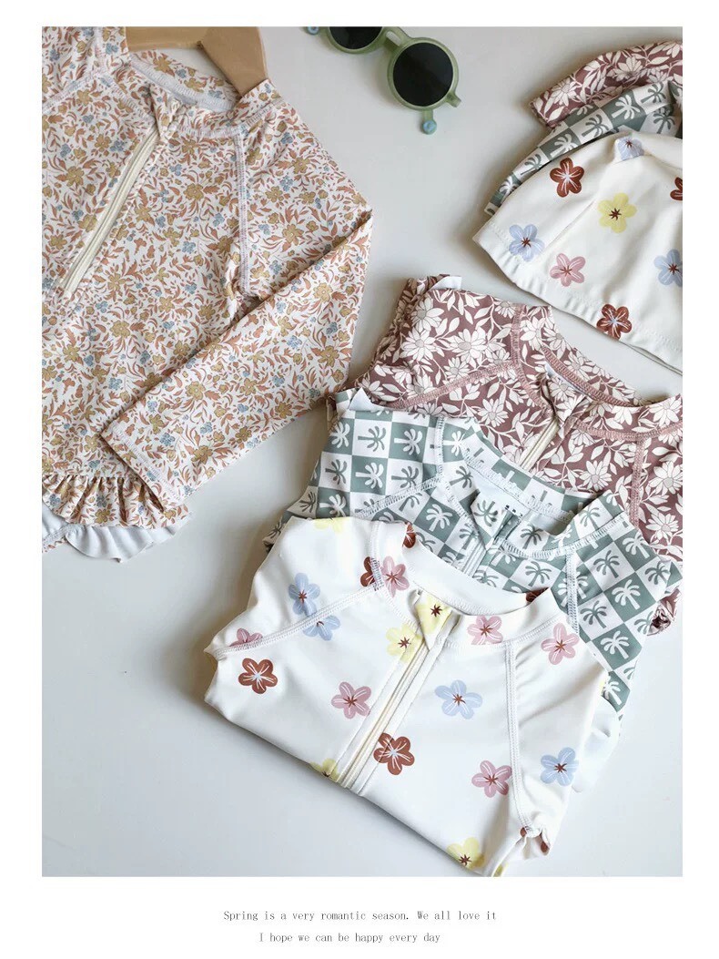 渡假花朵防曬連身泳衣套裝 / 4款