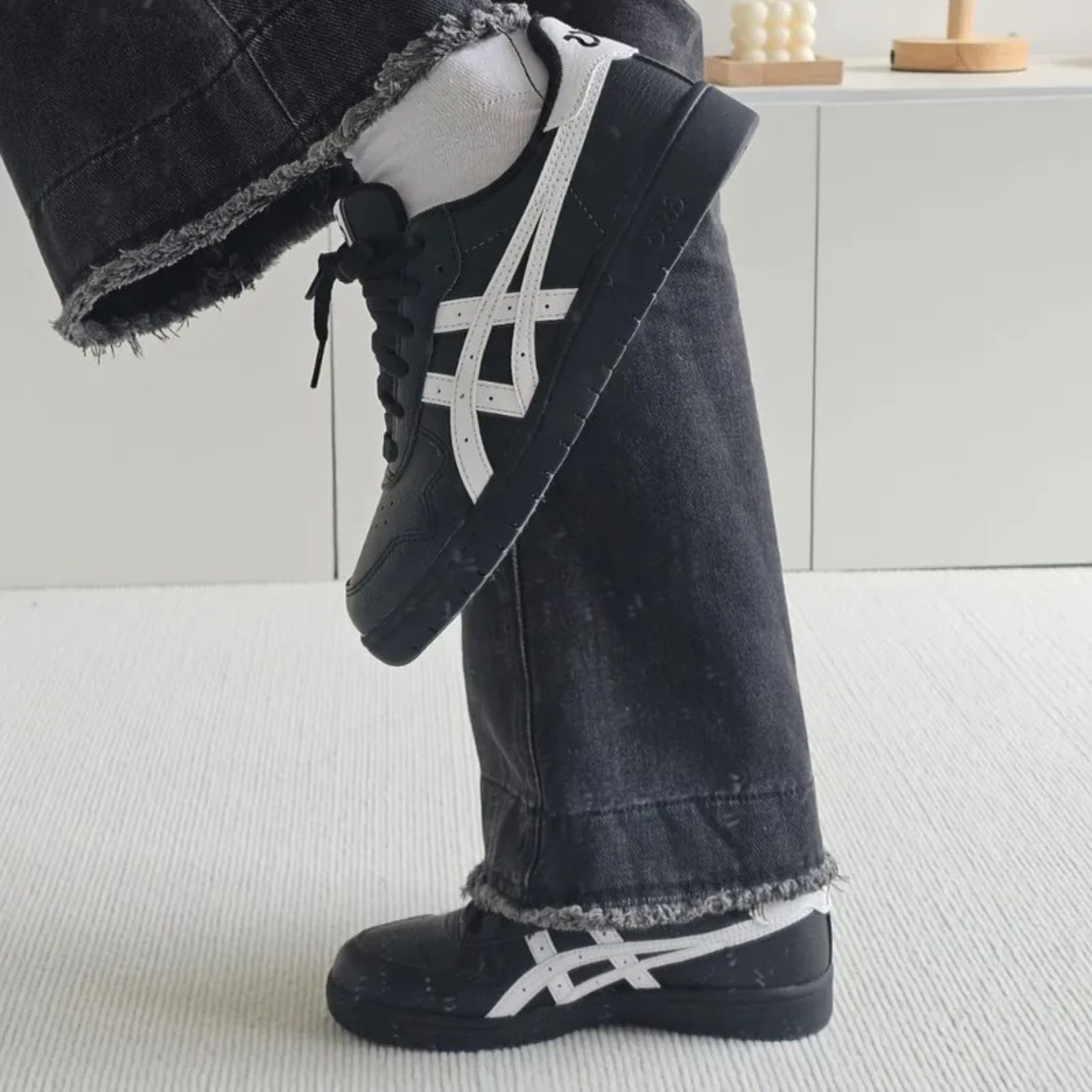 NICEDAY 代購 ASICS JAPAN S 全黑 黑白 黑魂 黑武士 荔枝 皮革 復古 男女鞋 1203A033-001