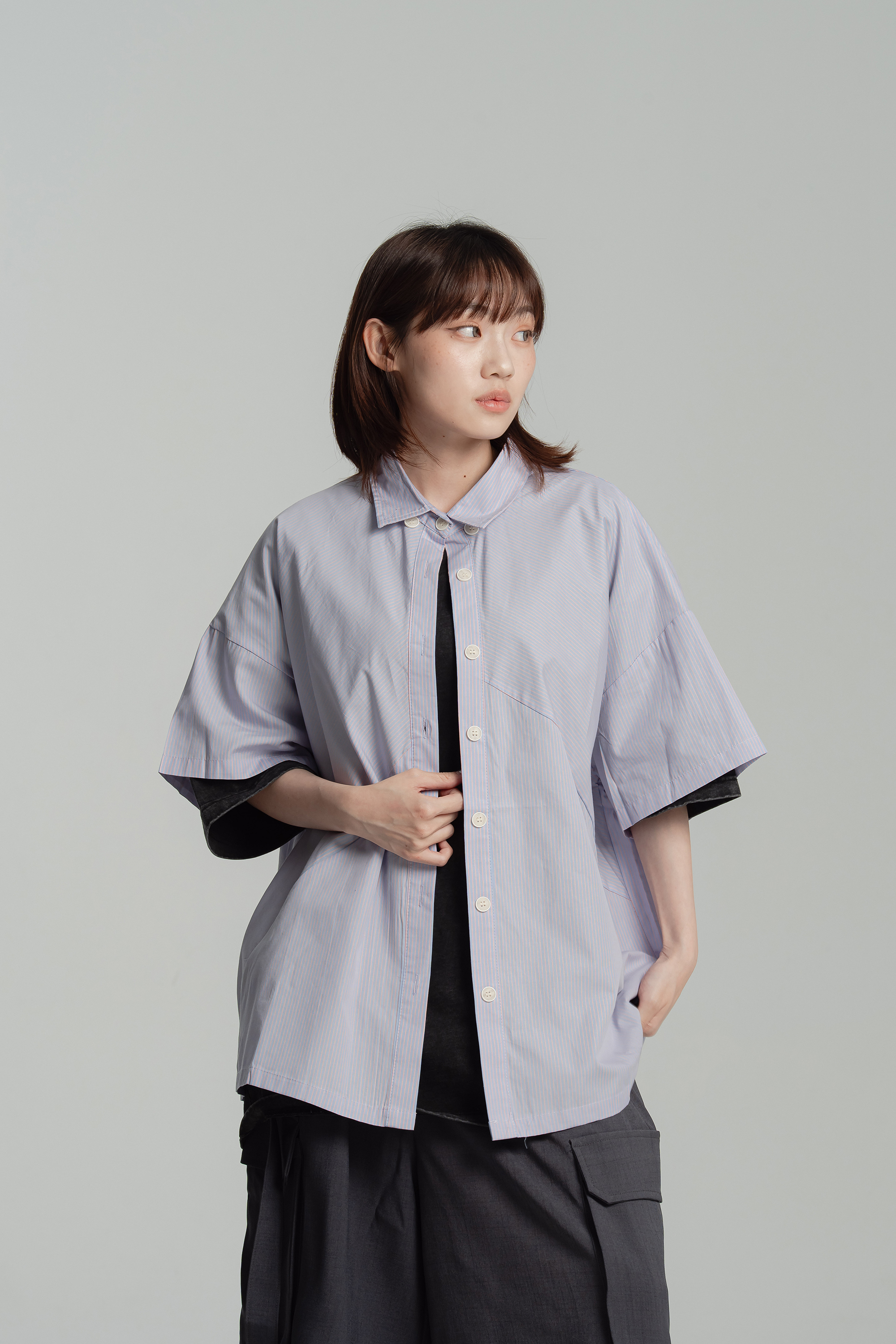 夏日糖果條紋短袖襯衫 3色