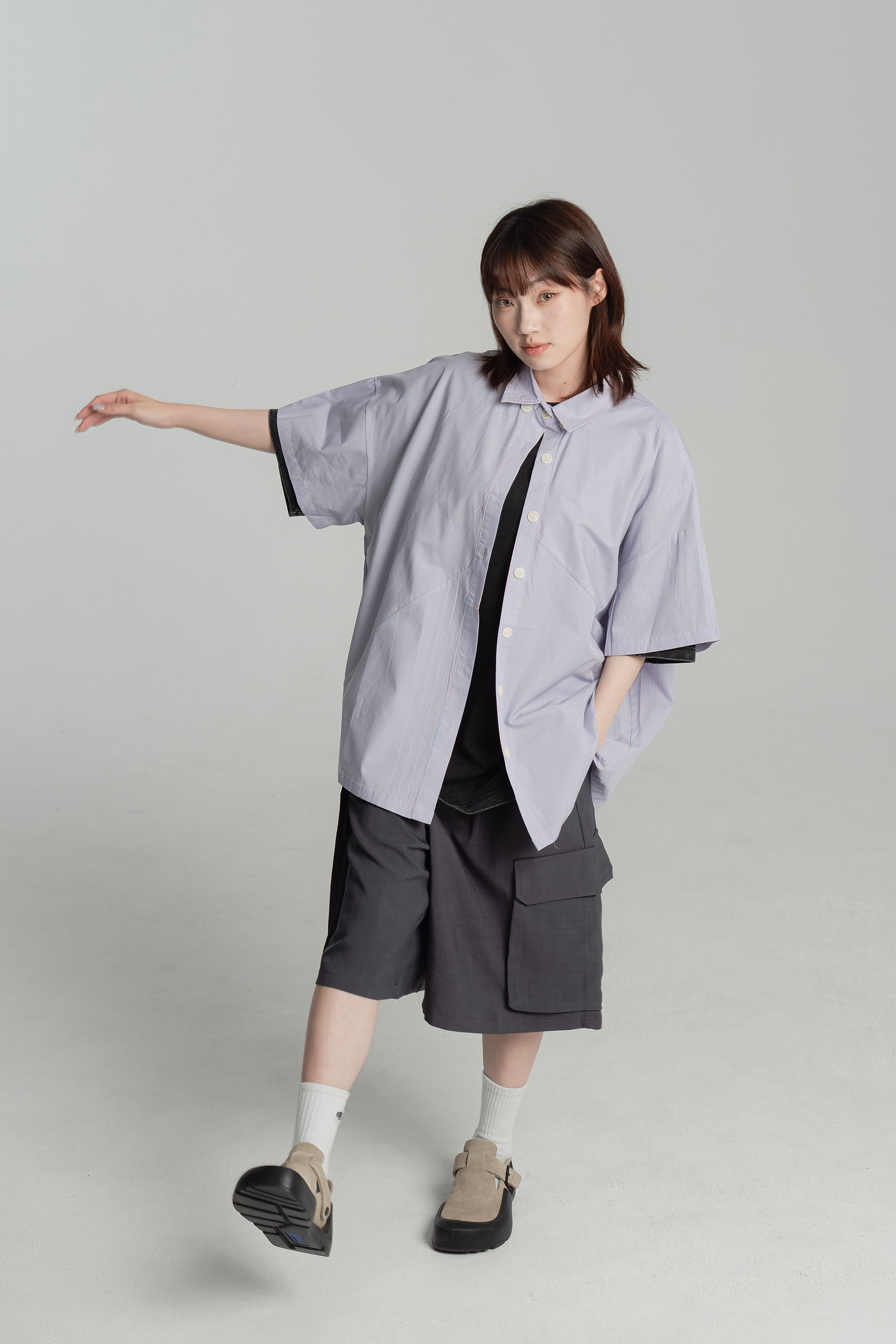 夏日糖果條紋短袖襯衫 3色