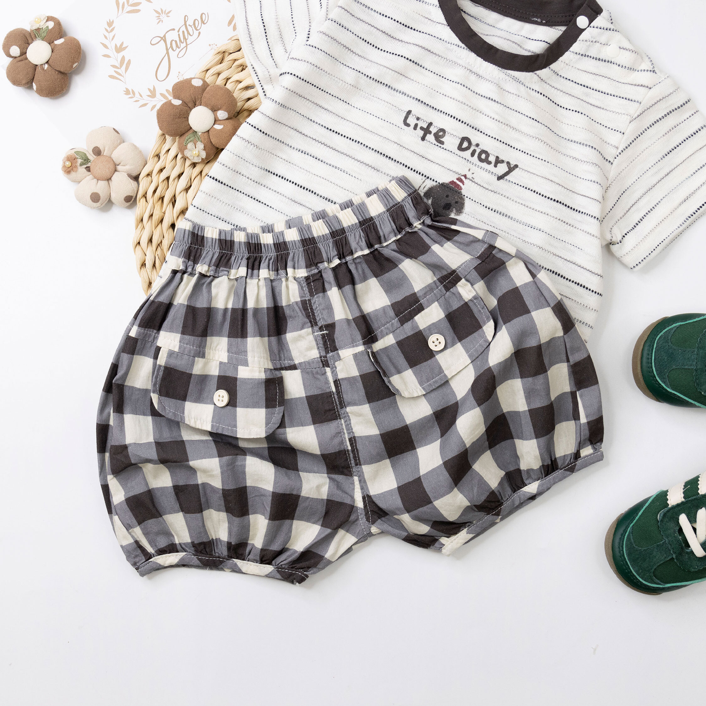 文青大格紋舒適質感休閒褲 (H50453)