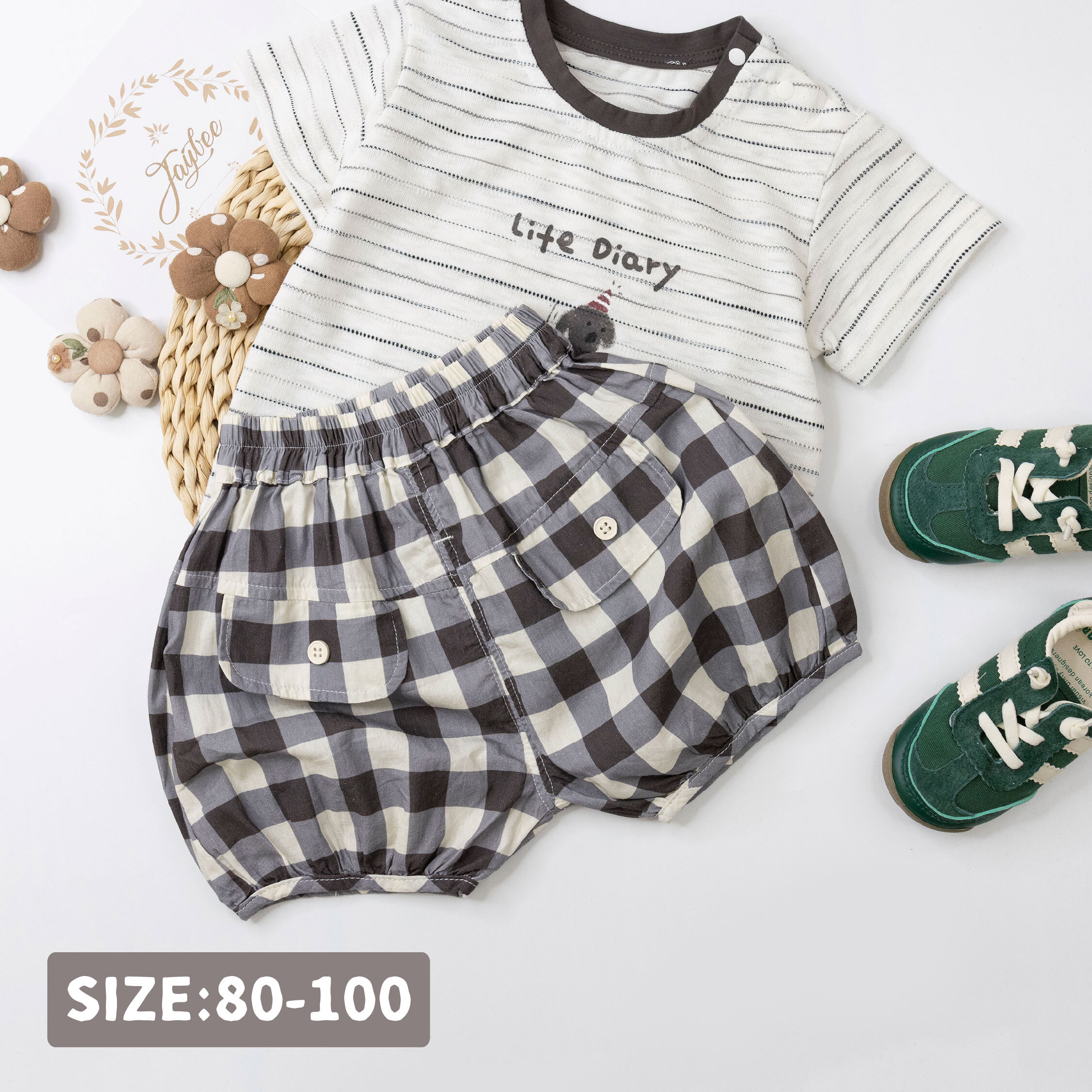 文青大格紋舒適質感休閒褲 (H50453)