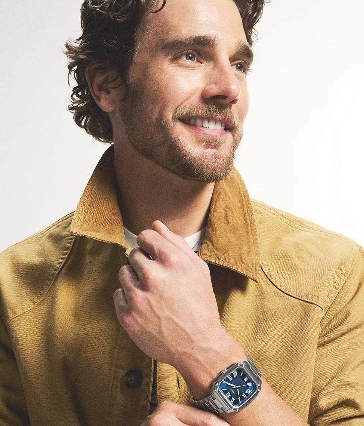 Crosby 經典魅力方型手錶 銀色不鏽鋼錶帶 42 MM FS6121