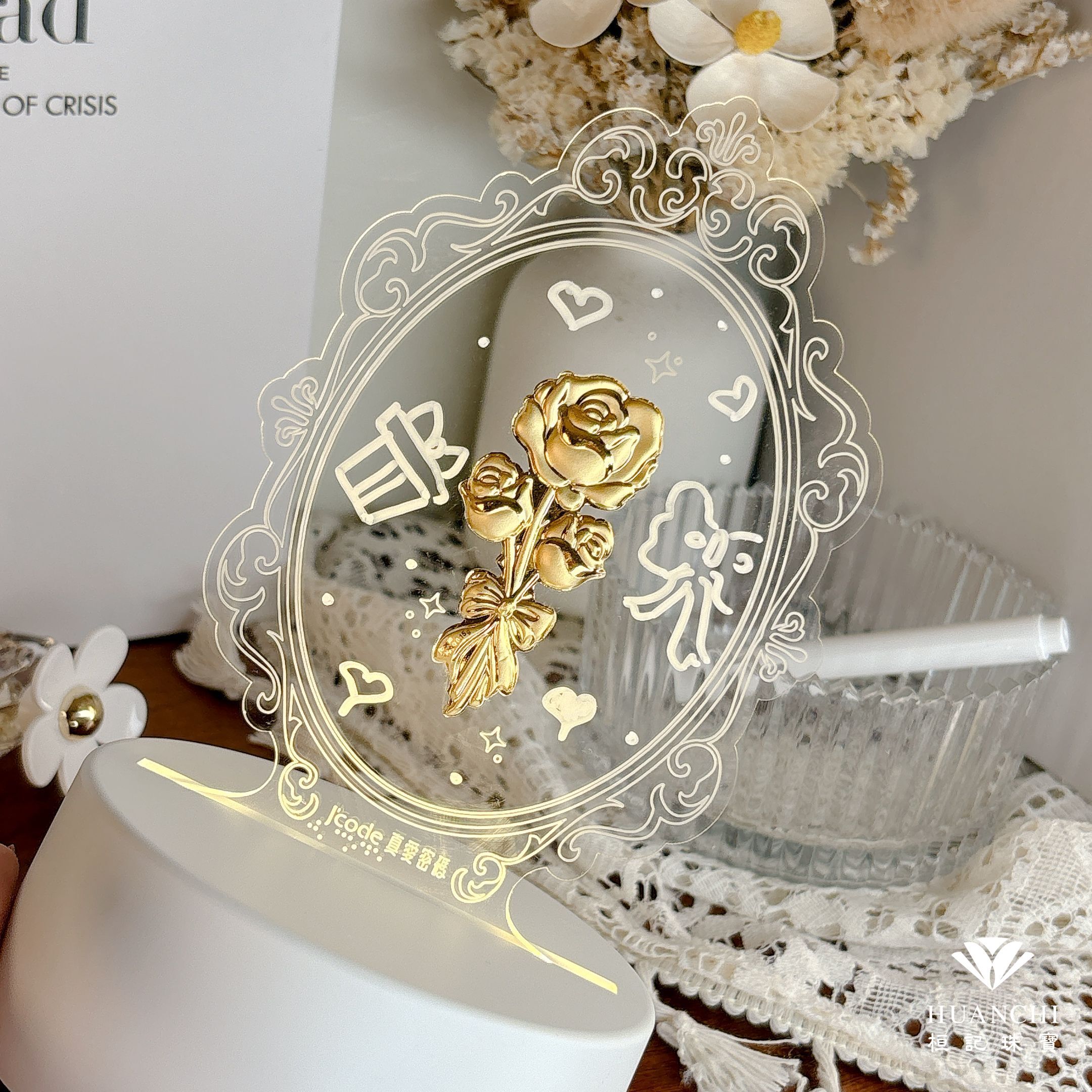 黃金玫瑰花壓克力小夜燈 黃金擺件