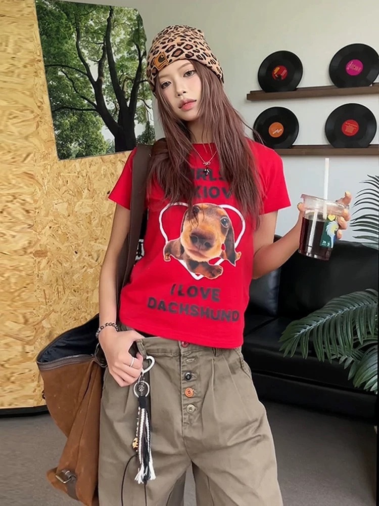 (GOAL) 美式超Q臘腸短TEE 女生上衣  R9102