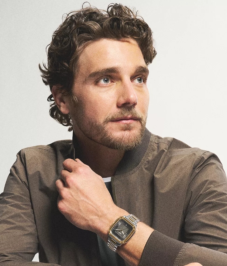 Crosby 經典魅力方型手錶 銀色不鏽鋼錶帶 42 MM FS6123