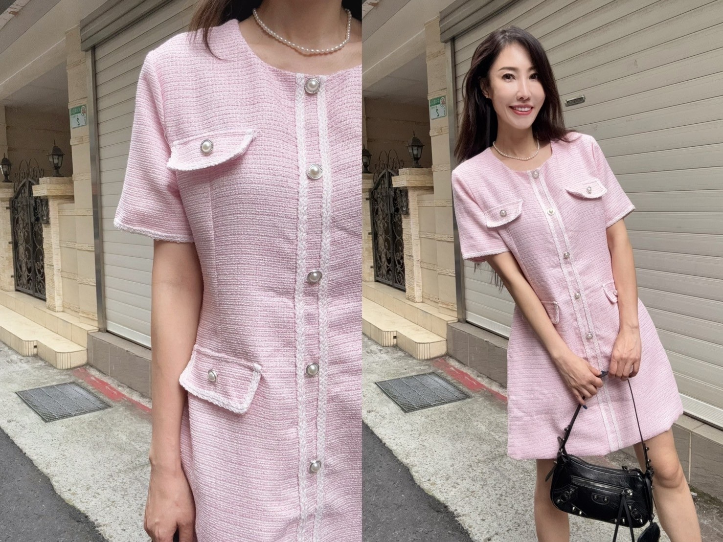 Baby系列 B05023 現貨-優雅淡粉色珍珠扣小香洋