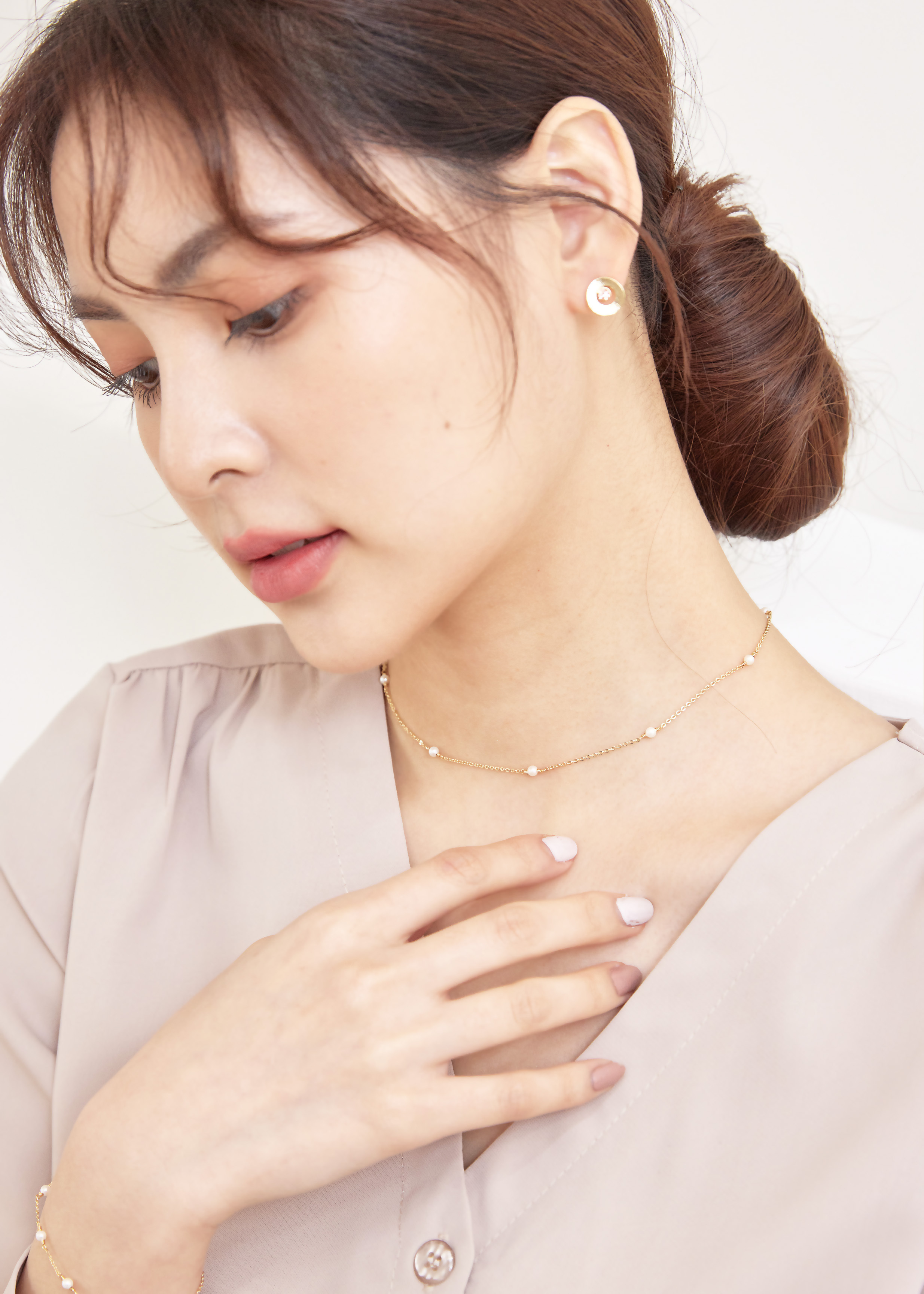 Pearl 珍珠鎖骨項鍊-14K注金