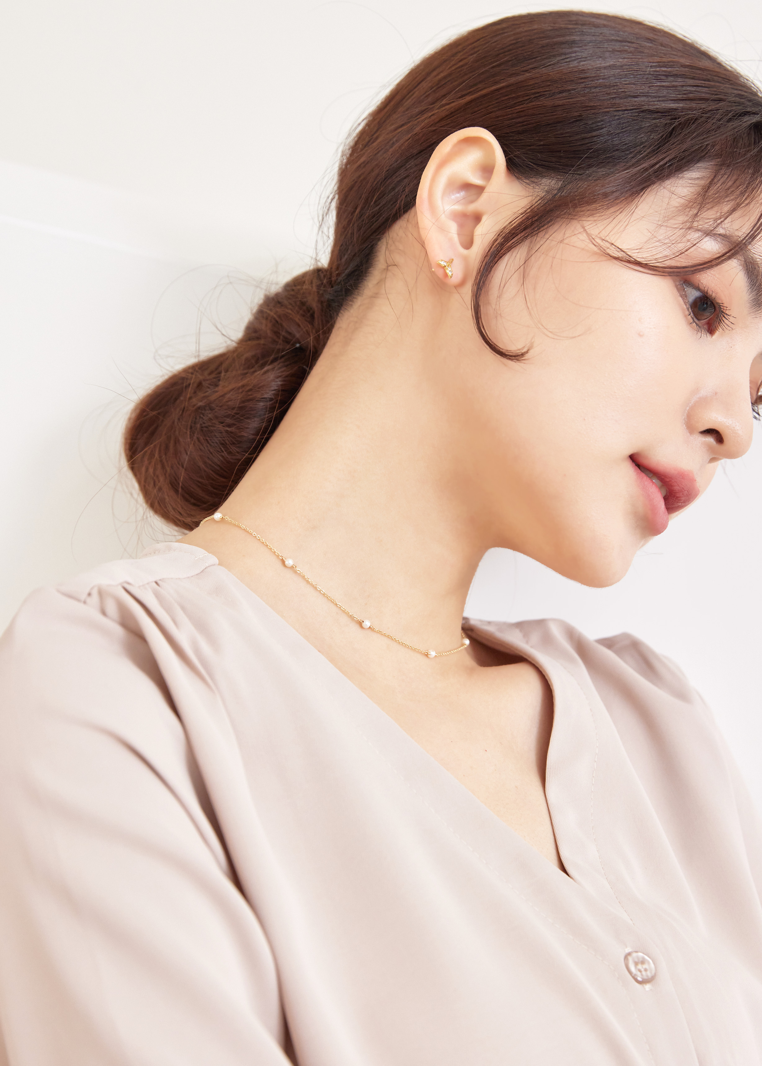 Pearl 珍珠鎖骨項鍊-14K注金