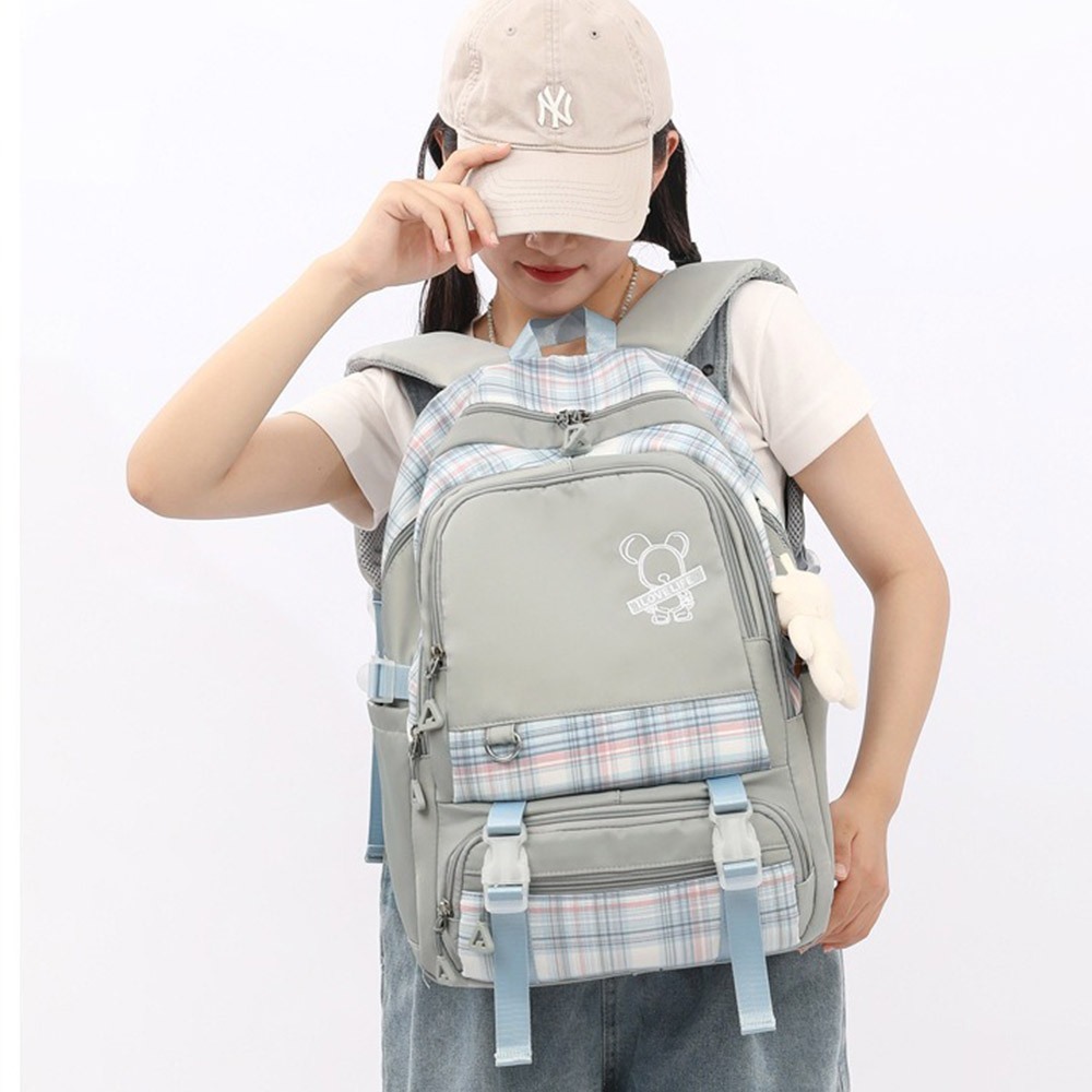 包包女 後背包 書包 尼龍後背包 大學生包包 上課包包 格子包包 收納包 大容量包包 日系包包 小眾包包 禮物 627