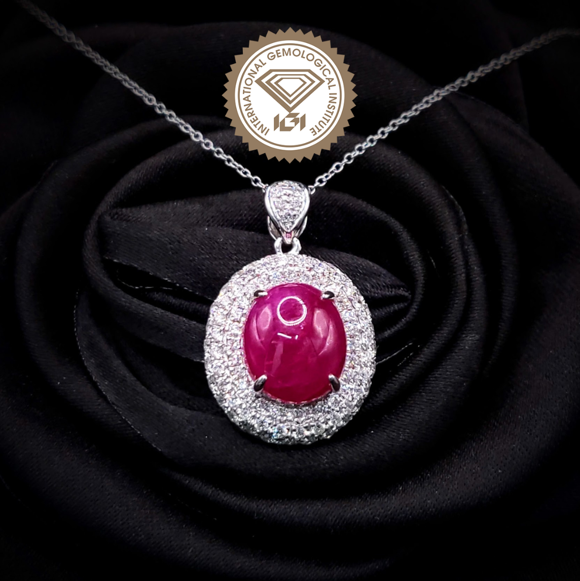全新18K白金【單粒6卡10份紅寶石】配81份鑽石吊墜