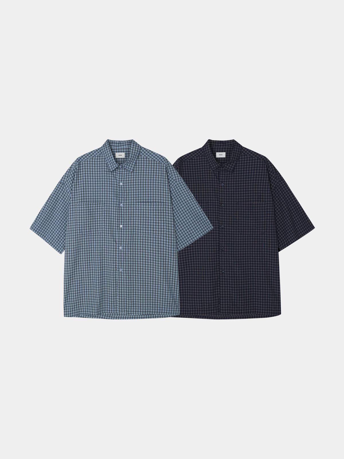 格仔短袖恤衫 OWN-096S