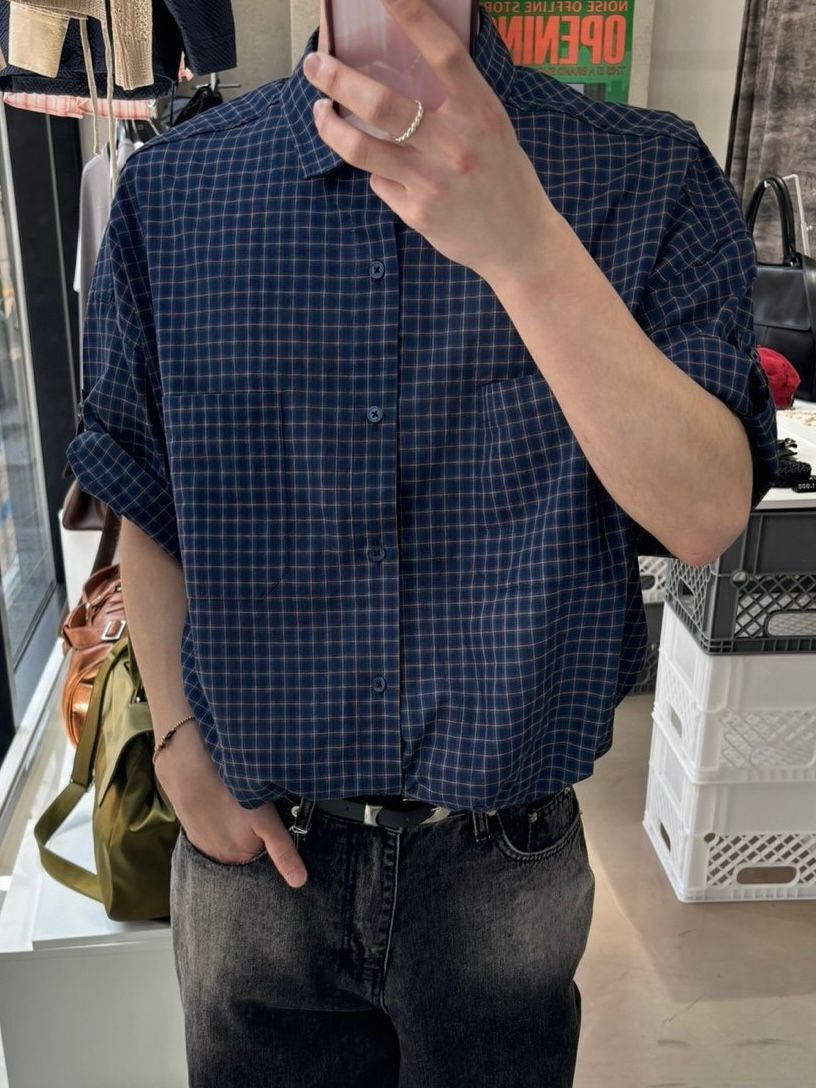 格仔短袖恤衫 OWN-096S