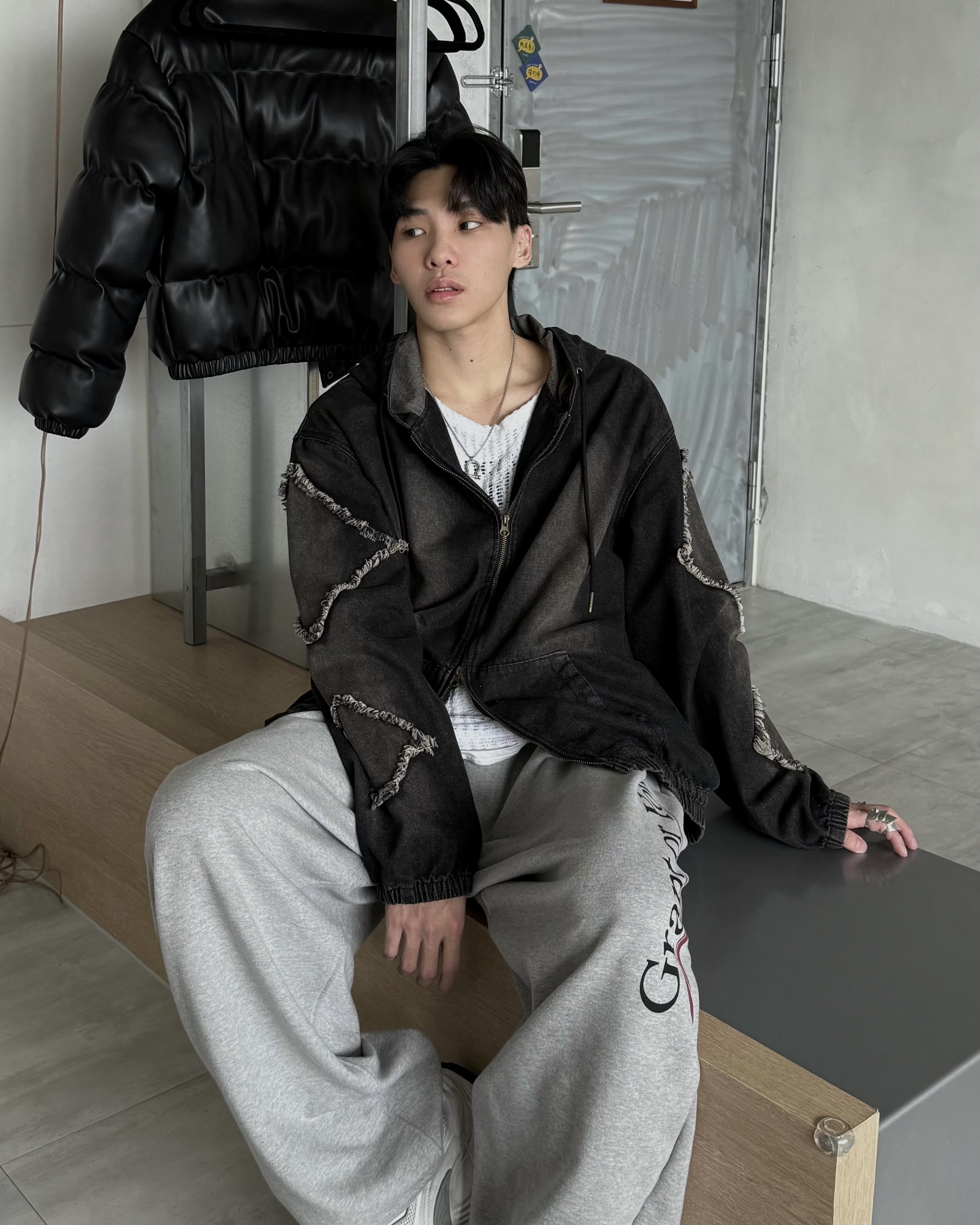 𝐇·𝐓·𝐒 韓國 布拉格 水洗 復古 仿舊設計 芒星 四季 連帽外套