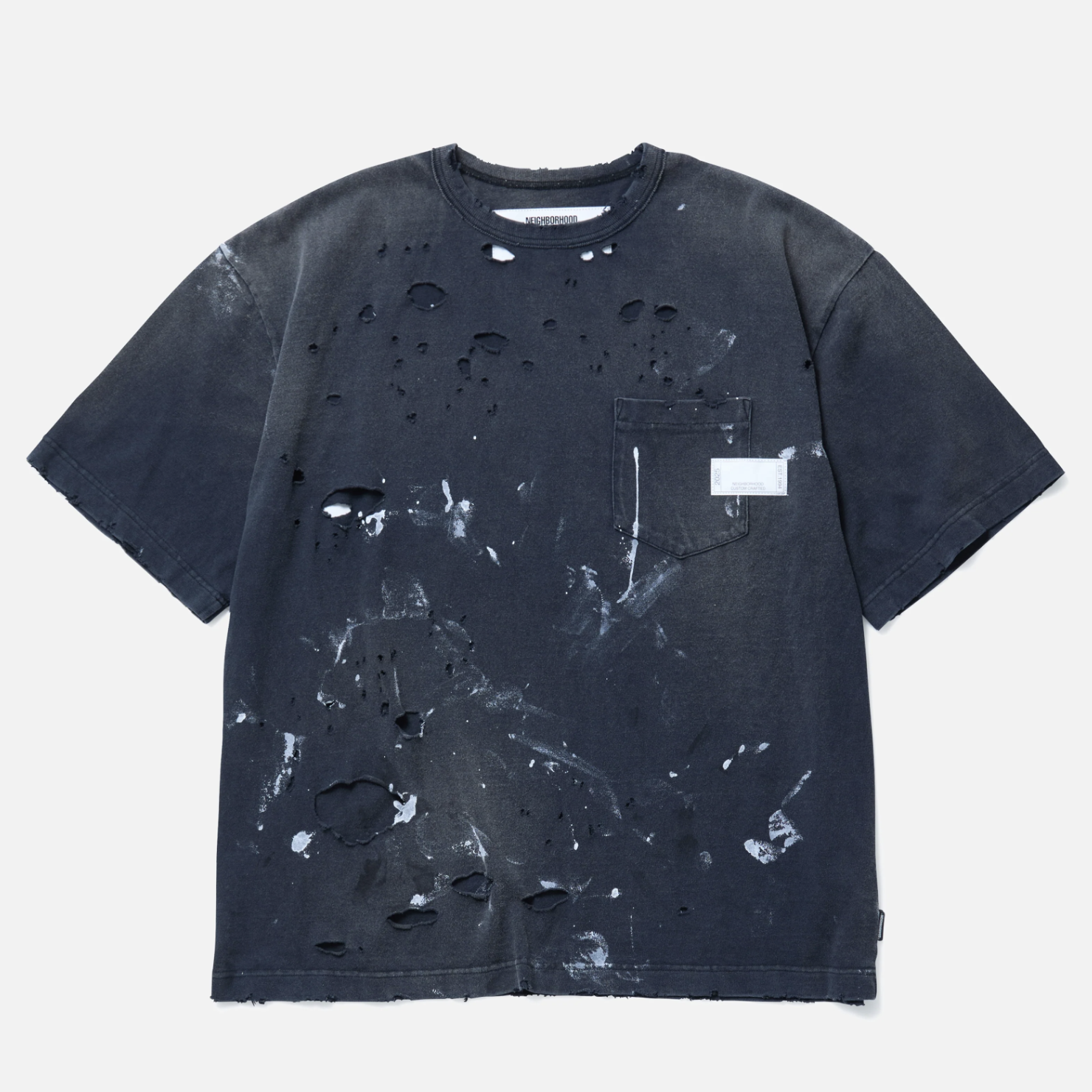 -(B4c04)-NEIGHBORHOOD  SAVAGE CREWNECK-P SS 水洗 潑漆 破壞 口袋 短Ｔ-251OKNH-CSM04