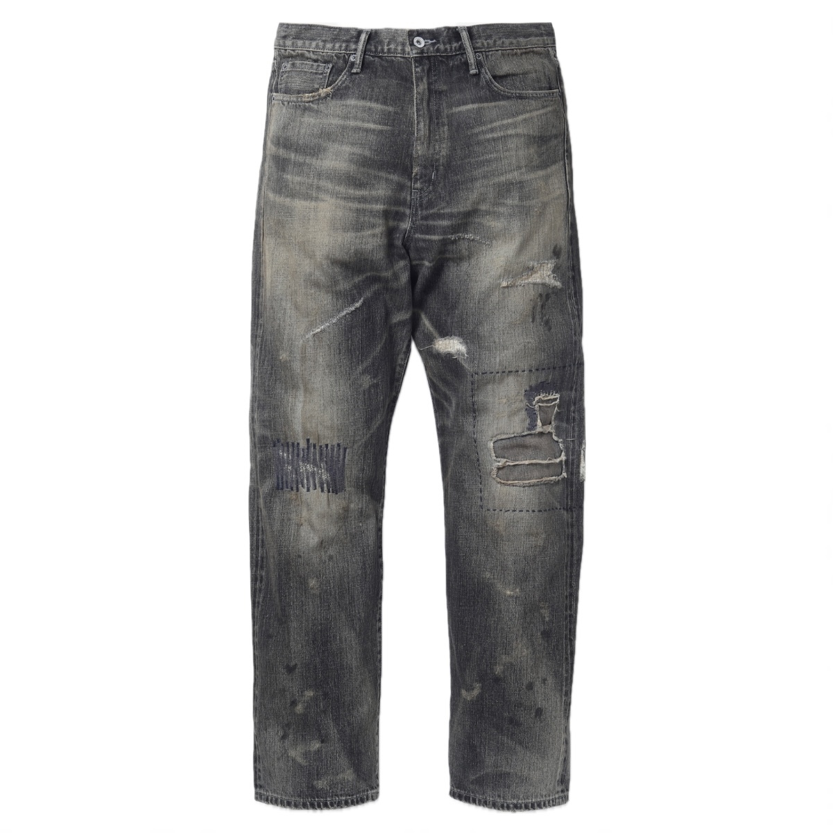 -(B4c04)-NEIGHBORHOOD  SAVAGE DENIM DP BASIC PANTS 牛王 水洗 破壞 補丁牛仔褲 黑色/藍色-251XBNH-PTM08