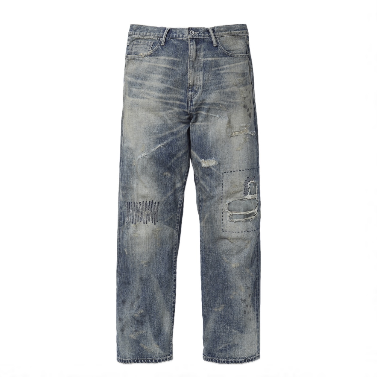 -(B4c04)-NEIGHBORHOOD  SAVAGE DENIM DP BASIC PANTS 牛王 水洗 破壞 補丁牛仔褲 黑色/藍色-251XBNH-PTM08