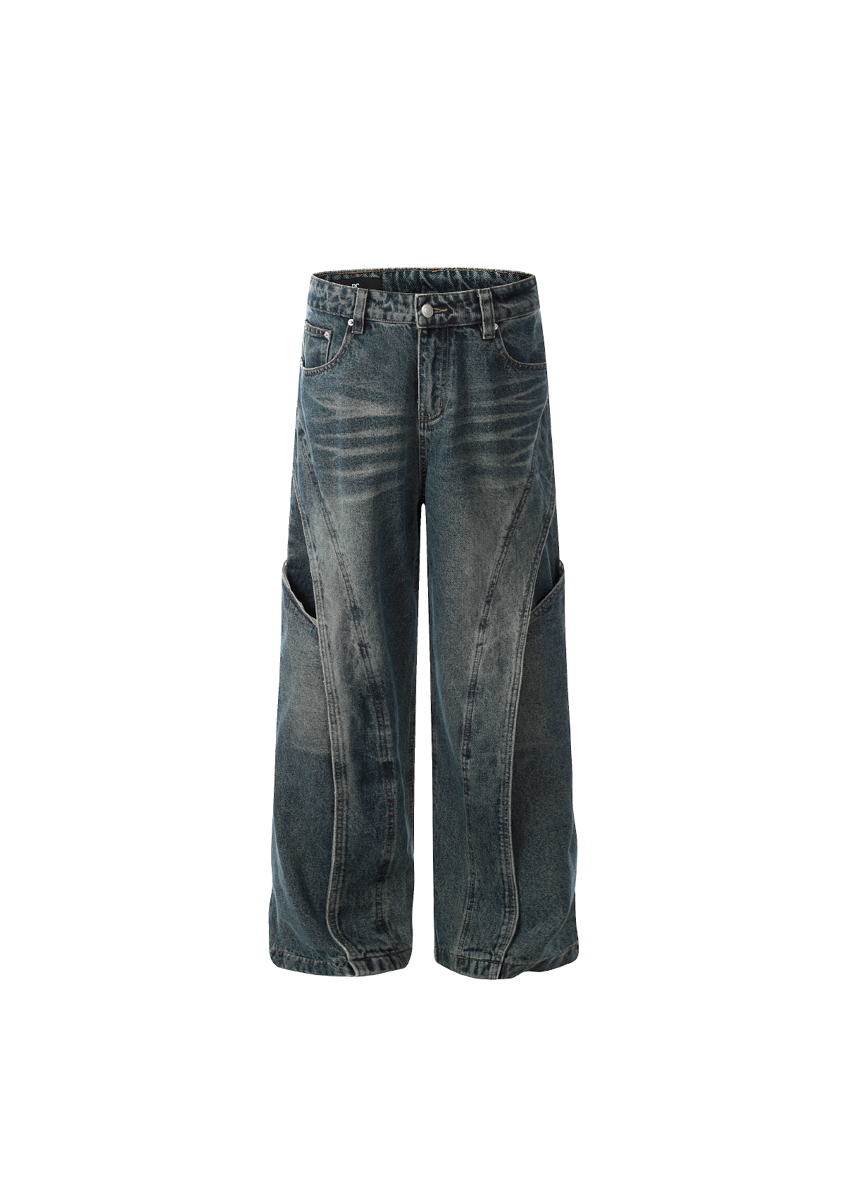 - SIMPLEACTION - 廢土風力體結構做舊牛仔褲