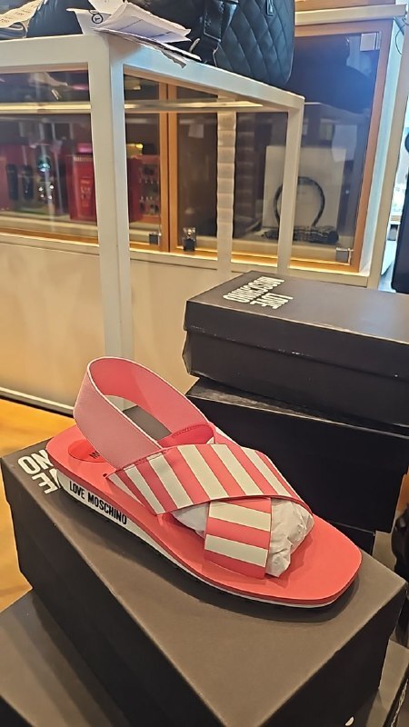 [E] LOVE MOSCHINO PINK CROSS STRIPE SANDAL, JA16113G1GI4261A (ELM98)