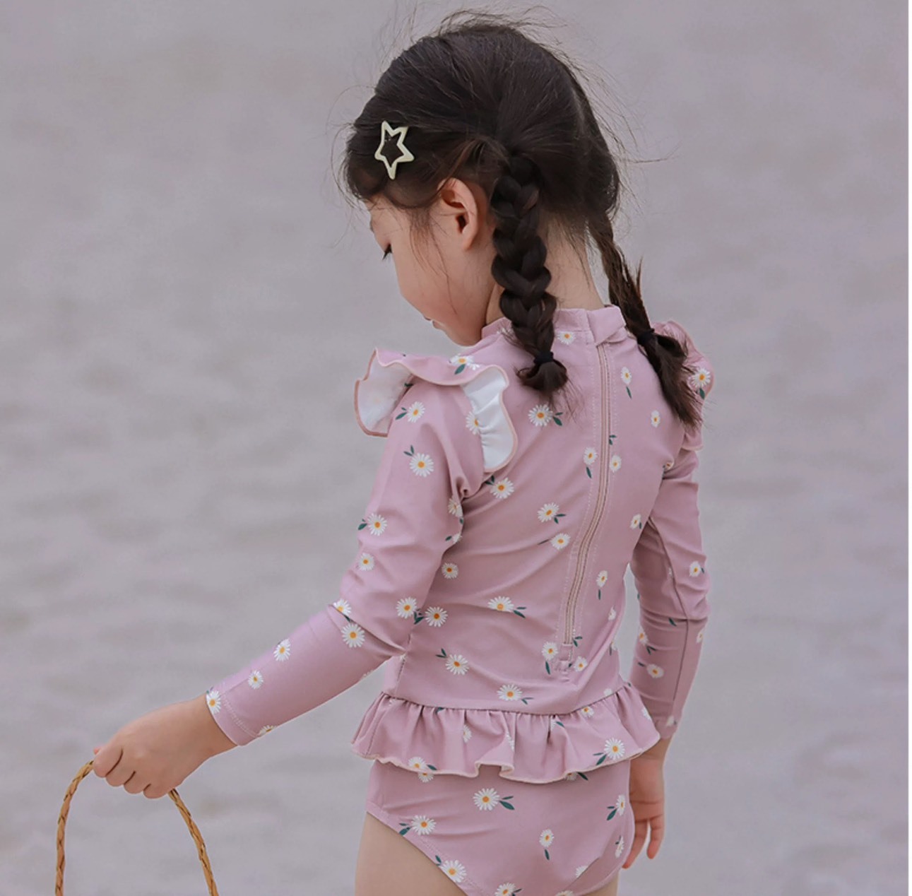 愛心花紋滾邊防曬連身泳衣套裝 / 4款